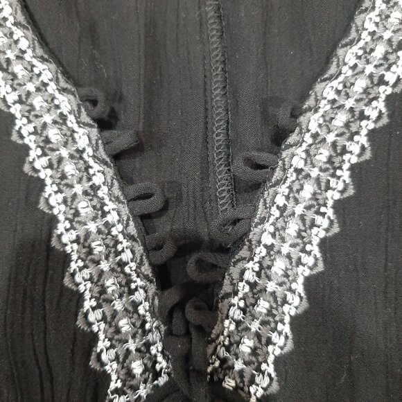 Sonoma boho relaxed fit embroidered lace up blouse with tassels - Picture 4 of 9